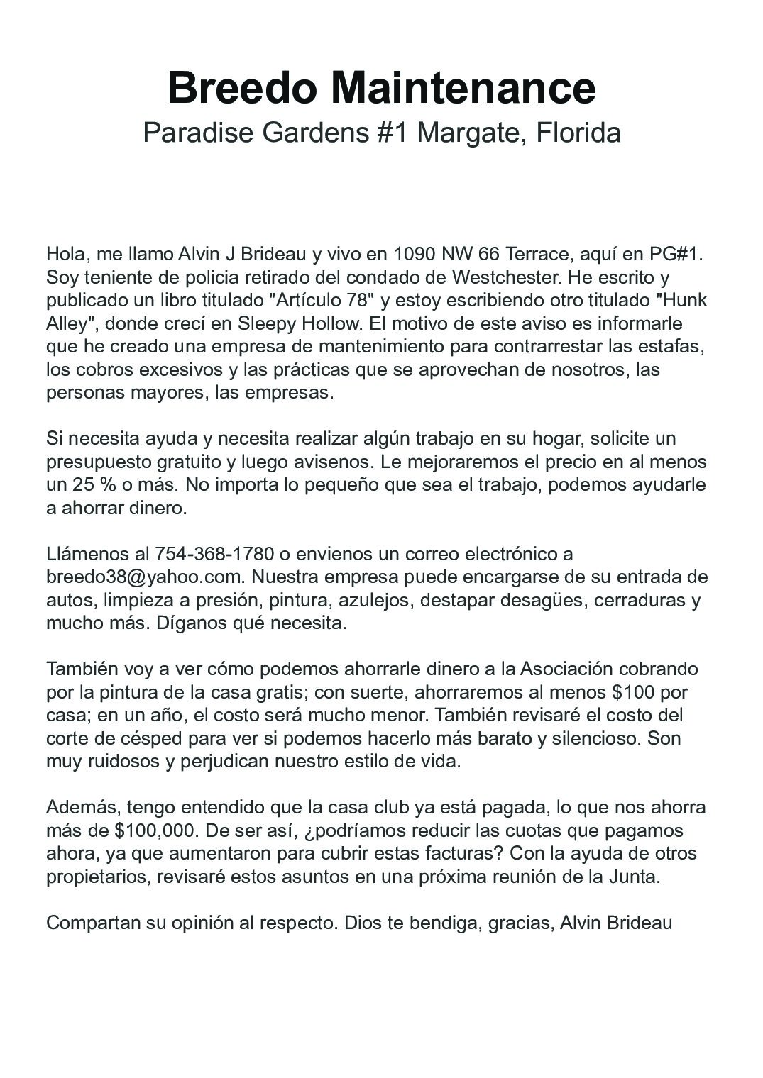 Folleto de Servicios - Español